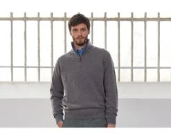 Pull Col Zippé Homme Laine Gris Chiné - KENNETH