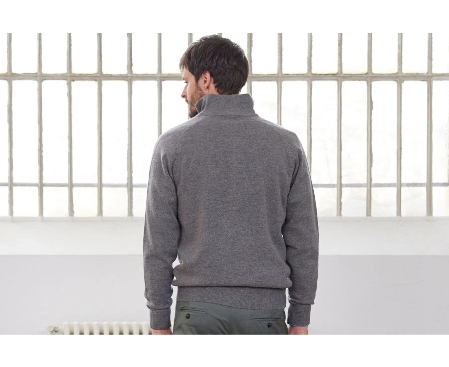 Pull Col Zippé Homme Laine Gris Chiné - KENNETH 4 Pull Col Zippé Homme Laine Gris Chiné - KENNETH – Image 2