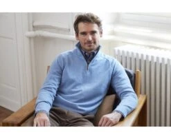 Pull Col Zippé Homme Bleu Chiné - KENNETH