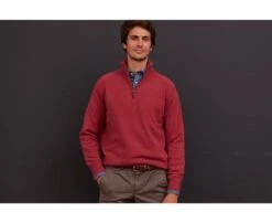 Pull Homme Laine Col Zippé Rouge Chiné - KENNETH