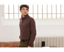 Pull Homme Laine Col Zippé Marron Brun - KENNETH -Boutique Pop Mey Edlich 006010bq kenneth marron brun 3