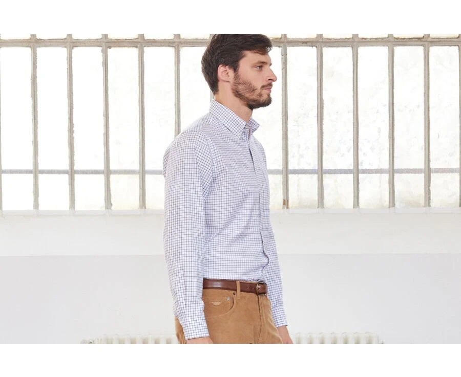 Chemise Flanelle Carreaux Bleus Et Beiges - LINDSAY 5 Chemise Flanelle Carreaux Bleus Et Beiges - LINDSAY – Image 3