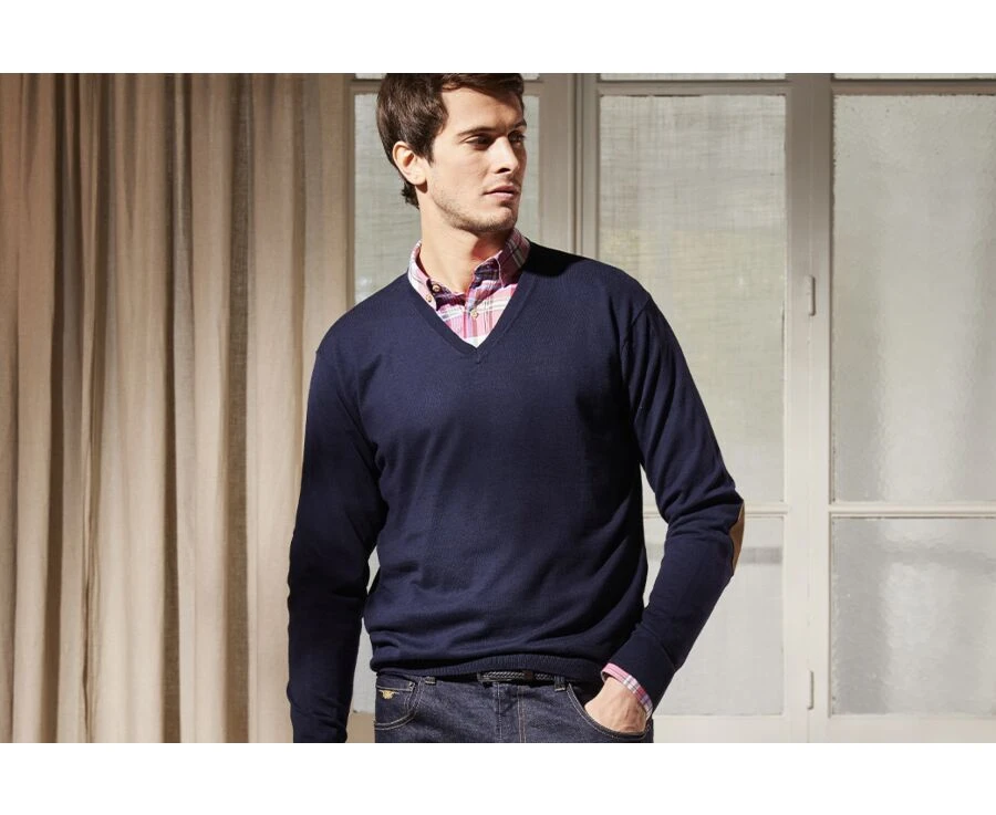 Pull Fin Coton Bio/cachemire Col V Navy - VADIM 3 Pull Fin Coton Bio/cachemire Col V Navy - VADIM