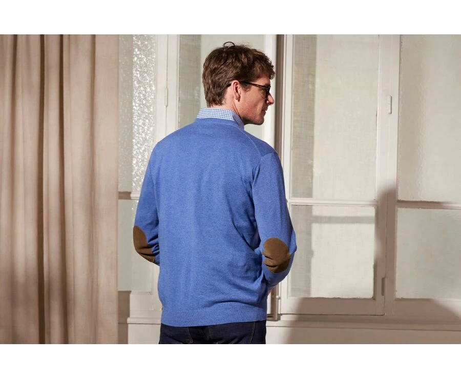 Pull Fin Coton Bio/cachemire Col V Bleu - VADIM 4 Pull Fin Coton Bio/cachemire Col V Bleu - VADIM – Image 2