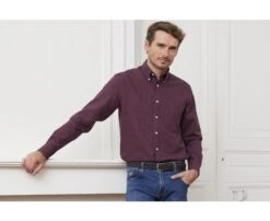 Chemise Flanelle Rouge Sombre à Petits Carreaux Navy - BRODY