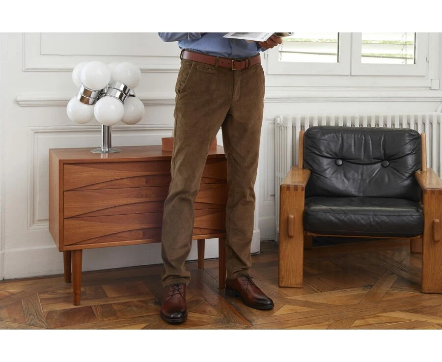 Pantalon Chino Velours Côtelé Homme Kaki Clair - NORMAN 3 Pantalon Chino Velours Côtelé Homme Kaki Clair - NORMAN