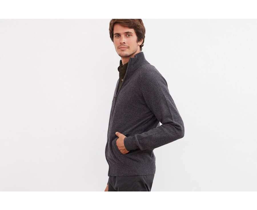 Gilet Zippé Homme Laine Gris Anthracite Chiné - KANE 5 Gilet Zippé Homme Laine Gris Anthracite Chiné - KANE – Image 3