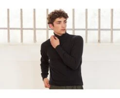 Pull Col Roulé Homme Laine Noir - EMERIC