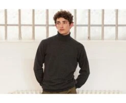 Pull Col Roulé Homme Laine Gris Anthracite Chiné - EMERIC