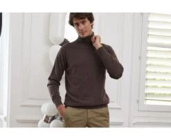 Pull Laine Homme Col Roulé Marron Brun - EMERIC