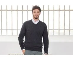 Pull Homme Laine Col V Gris Anthracite Chiné - ELIAN