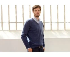 Pull Col V Homme Laine Bleu Foncé Chiné - ELIAN -Boutique Pop Mey Edlich 0104402w elian bleu fonce chine 3bis