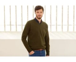 Pull Homme Laine Col V Vert - ELIAN