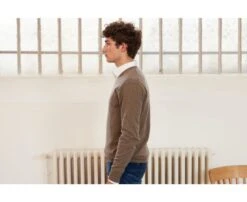 Pull Col V Homme Laine Gris Taupe Chiné - ELIAN -Boutique Pop Mey Edlich 0104405y elian gris taupe chine 3bis