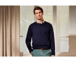 Pull Fin Homme Coton Bio/cachemire Col Rond Navy - VLADIMIR