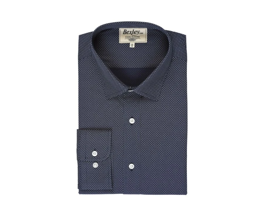 Chemise Imprimée Navy Motifs Beiges - Col Français - ALPHONSE 7 Chemise Imprimée Navy Motifs Beiges - Col Français - ALPHONSE – Image 5