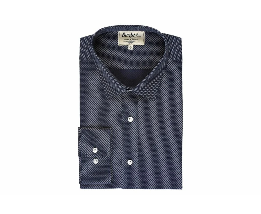 Chemise Imprimée Navy Motifs Beiges - Col Français - ALPHONSE 6 Chemise Imprimée Navy Motifs Beiges - Col Français - ALPHONSE – Image 4