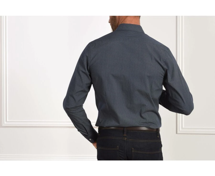 Chemise Imprimée Navy Motifs Beiges - Col Français - ALPHONSE 4 Chemise Imprimée Navy Motifs Beiges - Col Français - ALPHONSE – Image 2