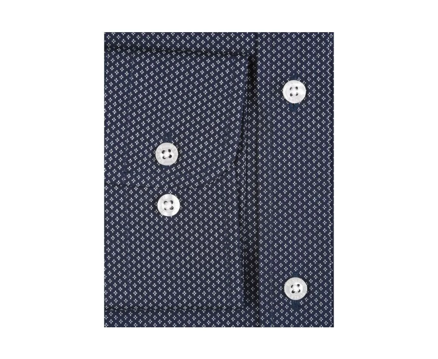 Chemise Imprimée Navy Motifs Beiges - Col Français - ALPHONSE 8 Chemise Imprimée Navy Motifs Beiges - Col Français - ALPHONSE – Image 6