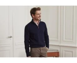 Pull Col Zippé Homme Fin Coton Bio/cachemire Navy - VLAD -Boutique Pop Mey Edlich 0109200w vlad navy 3bis1