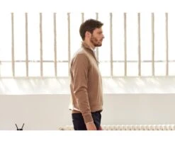 Pull Col Zippé Homme Fin Coton Bio/cachemire Taupe Chiné - VLAD -Boutique Pop Mey Edlich 0109201p vlad taupe chine 3 1