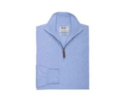 Pull Fin Homme Coton Bio/cachemire Col Zippé Bleu Ciel Chiné - VLAD -Boutique Pop Mey Edlich 0109207j vlad bleu ciel chine 4