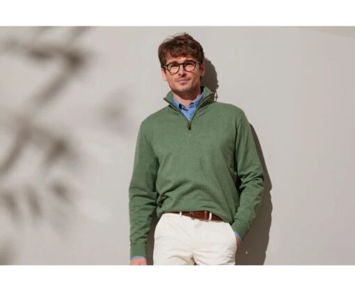 Pull Fin Homme Coton Bio/cachemire Col Zippé Vert Sauge Chiné - VLAD 1 Pull Fin Homme Coton Bio/cachemire Col Zippé Vert Sauge Chiné - VLAD -Boutique Pop Mey Edlich 010920b3 vlad vert sauge chine 1