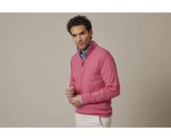Pull Fin Homme Coton Bio/cachemire Col Zippé Framboise Chiné - VLAD -Boutique Pop Mey Edlich 010920d8 vlad framboise chine 3