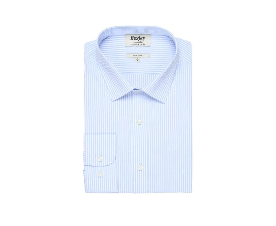 Chemise Coton Rayée Bleu Clair Et Blanc - MAXIMILIEN 6 Chemise Coton Rayée Bleu Clair Et Blanc - MAXIMILIEN – Image 4