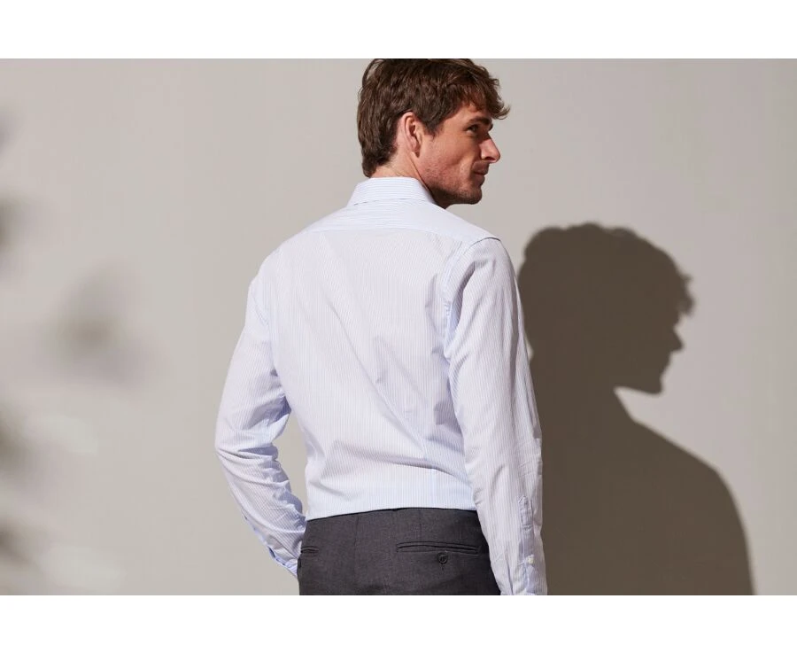 Chemise Coton Rayée Bleu Clair Et Blanc - MAXIMILIEN 4 Chemise Coton Rayée Bleu Clair Et Blanc - MAXIMILIEN – Image 2