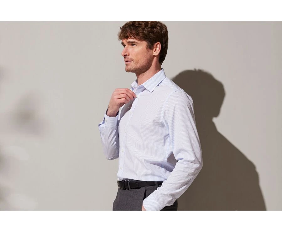 Chemise Coton Rayée Bleu Clair Et Blanc - MAXIMILIEN 5 Chemise Coton Rayée Bleu Clair Et Blanc - MAXIMILIEN – Image 3