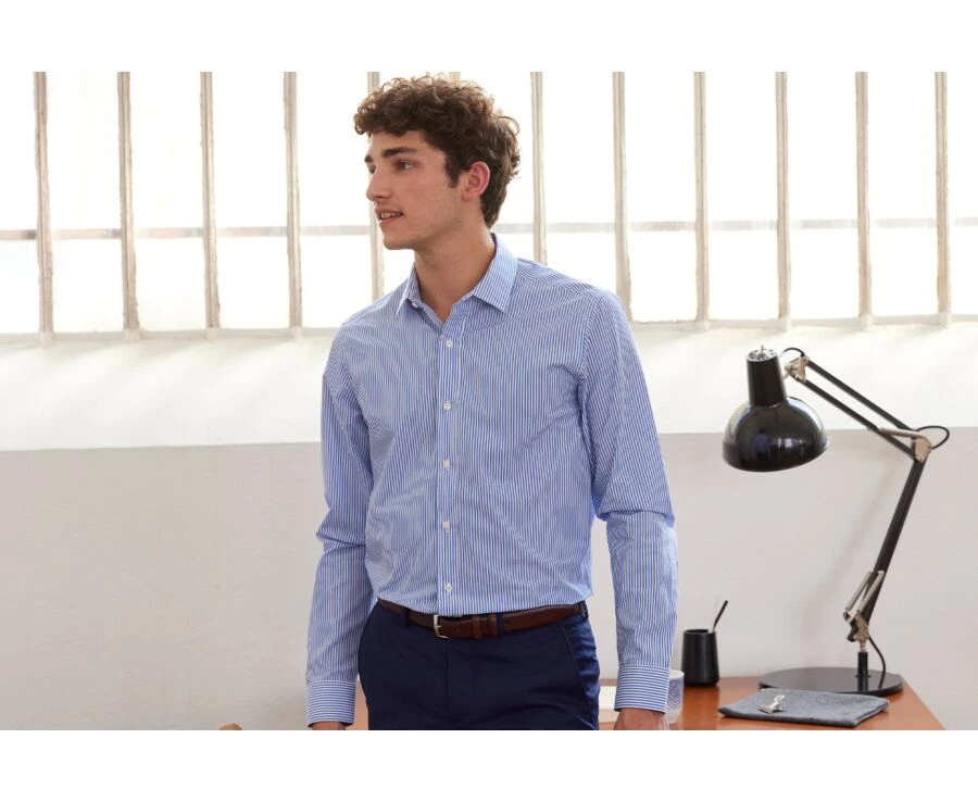 Chemise Coton Rayée Bleu Et Blanc - MAXIMILIEN 3 Chemise Coton Rayée Bleu Et Blanc - MAXIMILIEN