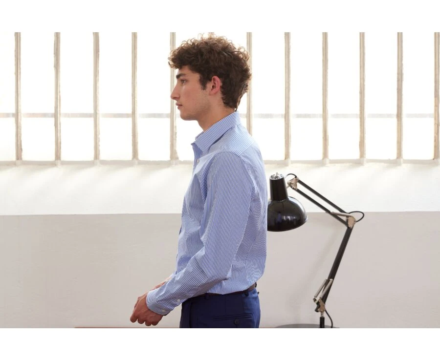 Chemise Coton Rayée Bleu Et Blanc - MAXIMILIEN 5 Chemise Coton Rayée Bleu Et Blanc - MAXIMILIEN – Image 3