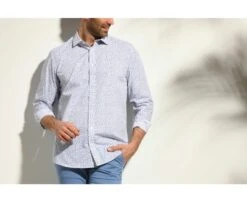 Chemise Blanche Imprimée Fleurs Bleues - Col Français - MATHURIN