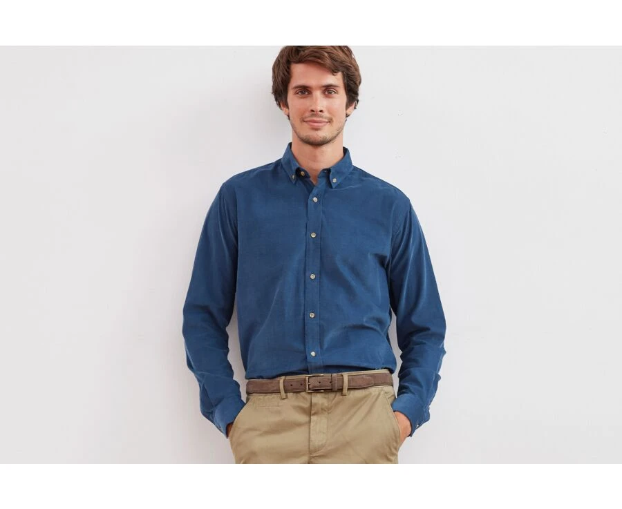 Chemise En Velours Bleu Denim - WAYNE 3 Chemise En Velours Bleu Denim - WAYNE
