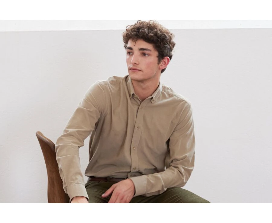 Chemise En Velours Taupe Clair - WAYNE 3 Chemise En Velours Taupe Clair - WAYNE