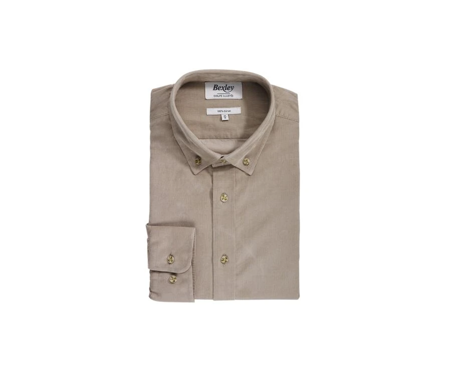 Chemise En Velours Taupe Clair - WAYNE 6 Chemise En Velours Taupe Clair - WAYNE – Image 4