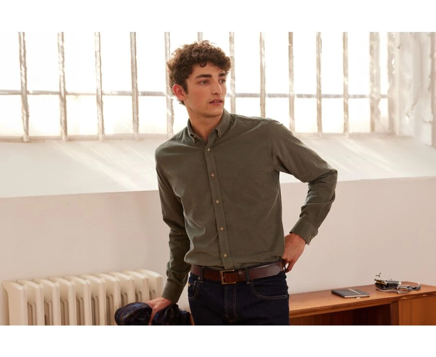 Chemise En Velours Vert Tilleul - WAYNE 3 Chemise En Velours Vert Tilleul - WAYNE