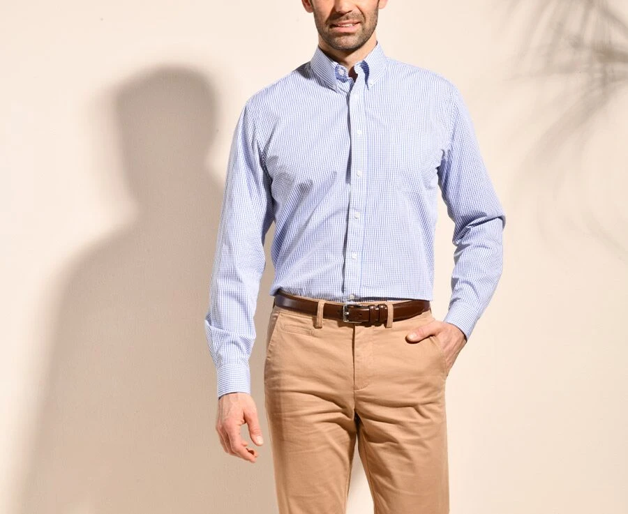 Chemise Coton Blanche à Carreaux Bleus - Poche - SCOTT 3 Chemise Coton Blanche à Carreaux Bleus - Poche - SCOTT