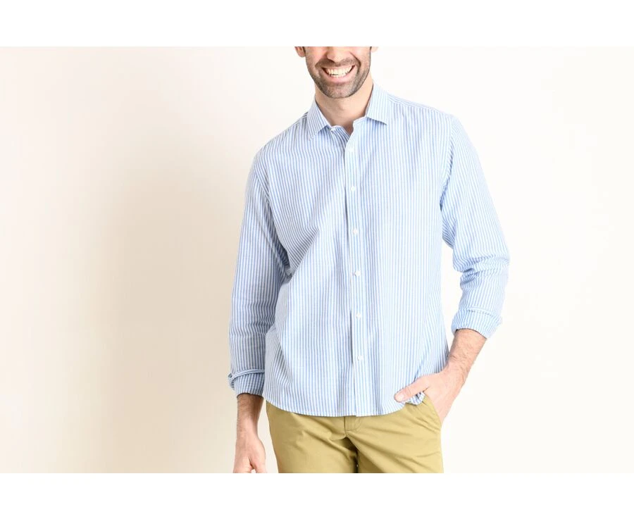 Chemise Coton Et Lin Rayures Bleues Et Blanches - EDIBERT 3 Chemise Coton Et Lin Rayures Bleues Et Blanches - EDIBERT