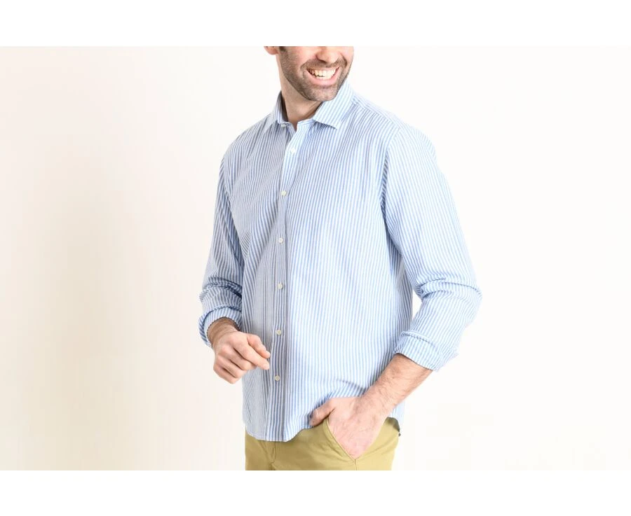 Chemise Coton Et Lin Rayures Bleues Et Blanches - EDIBERT 5 Chemise Coton Et Lin Rayures Bleues Et Blanches - EDIBERT – Image 3