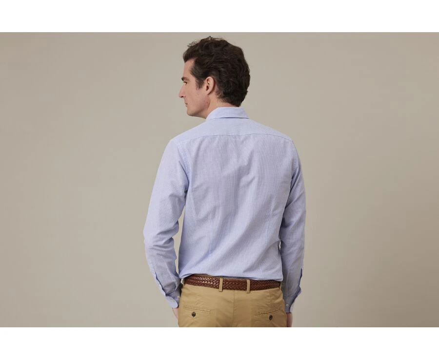 Chemise Coton Et Lin Bleu Océan Et Liseré Blanc - EDIBERT 4 Chemise Coton Et Lin Bleu Océan Et Liseré Blanc - EDIBERT – Image 2