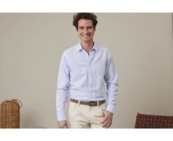 Chemise Coton Et Lin Rayures Bleu Ciel Et Blanc - EDIBERT