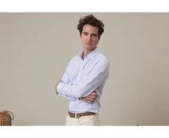 Chemise Coton Et Lin Rayures Bleu Ciel Et Blanc - EDIBERT -Boutique Pop Mey Edlich 0127603p edibert bleu ciel et blanc 3