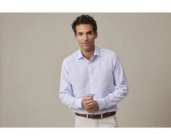 Chemise Coton Et Lin Bleu Clair Et Liseré Blanc - EDIBERT