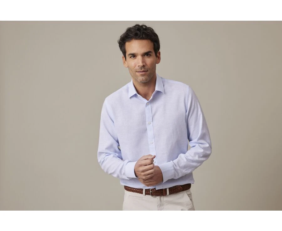 Chemise Coton Et Lin Bleu Clair Et Liseré Blanc - EDIBERT 3 Chemise Coton Et Lin Bleu Clair Et Liseré Blanc - EDIBERT