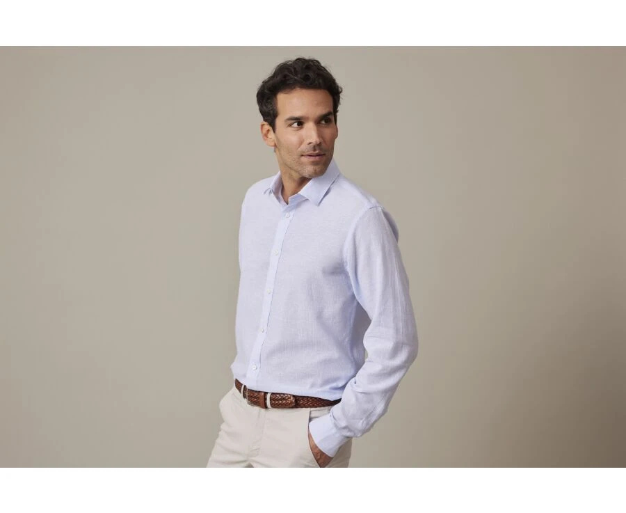 Chemise Coton Et Lin Bleu Clair Et Liseré Blanc - EDIBERT 5 Chemise Coton Et Lin Bleu Clair Et Liseré Blanc - EDIBERT – Image 3