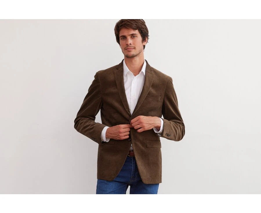 Blazer Homme Velours Côtelé Lavé Taupe Foncé - LÉONTILDE 3 Blazer Homme Velours Côtelé Lavé Taupe Foncé - LÉONTILDE