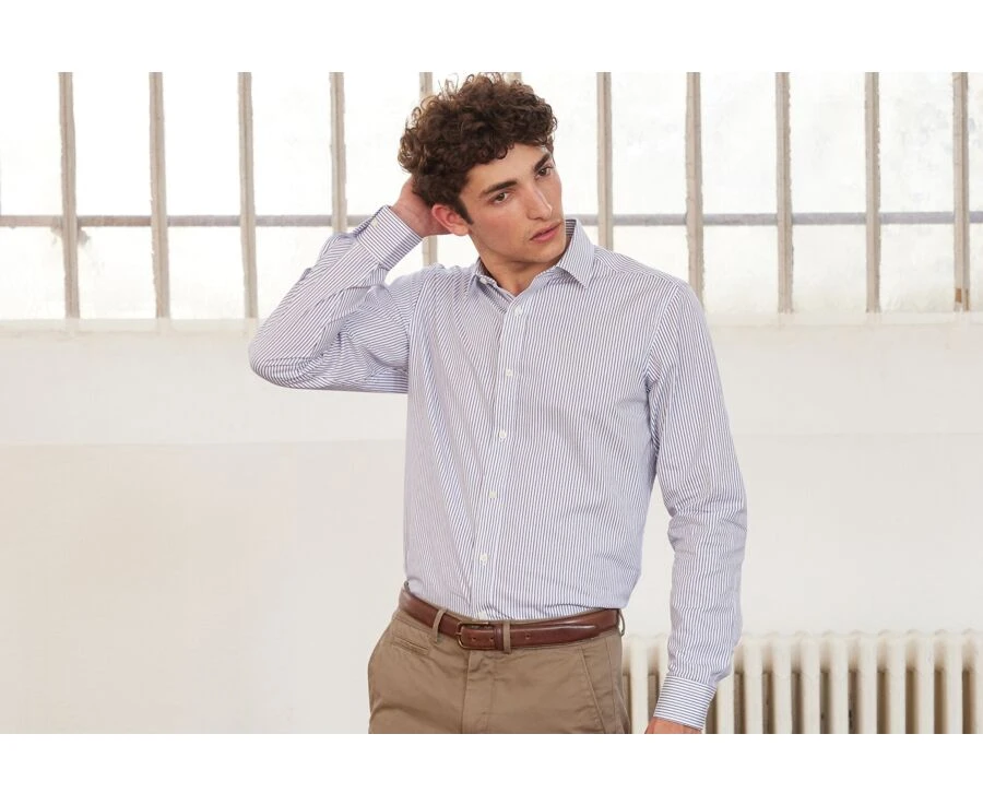 Chemise Homme à Rayures Bleues - GEOFFROY 3 Chemise Homme à Rayures Bleues - GEOFFROY