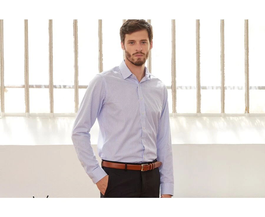 Chemise Blanche à Rayures Bleues - GEOFFROY 3 Chemise Blanche à Rayures Bleues - GEOFFROY